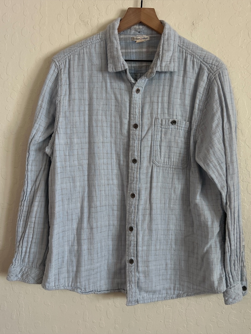 Carbon2Cobalt 100% Cotton Long Sleeve Collared Button Down Shirt Large Plaid